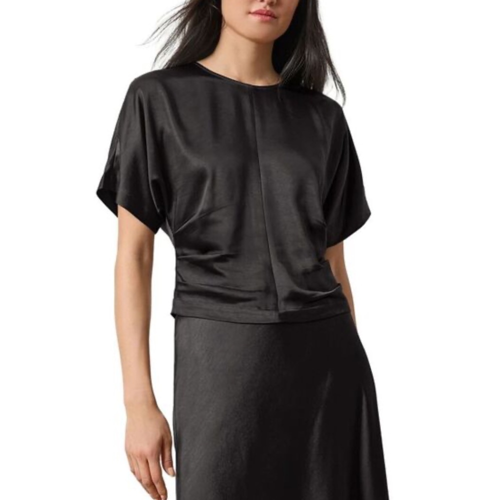 Lilla P Womens Satin Dolman Short Sleeve Shirt-NWT